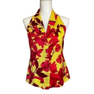 Banana Republic Sleeveless Yellow and Pink Hawaiian Flowery Racerback Top Size 0